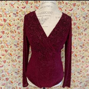 Burgundy Lacey/Velvety Bodysuit Adam Levine Size Juniors Large